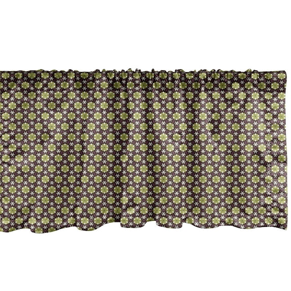 Ambesonne Geometric Window Valance, Repeating Floral Shapes, 42" x 12", Peacock Green Eggplant