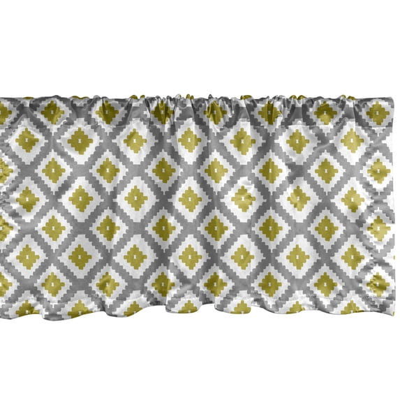 Ambesonne Geometric Window Valance, Repetitive Simplistic Abstract Rhomb Check Pattern in Bicolour Design, Curtain Valance for Kitchen Bedroom Decor with Rod Pocket, 54" X 12", Dimgray Khaki White