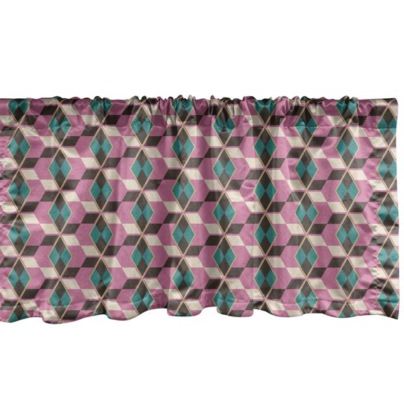 Ambesonne Geometric Window Valance, Retro Design Pattern of Pastel Colored Rhombuses in Different Directions, Curtain Valance for Kitchen Bedroom Decor with Rod Pocket, 54" X 18", Fuchsia Brown Teal