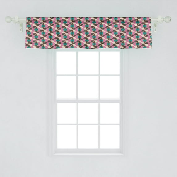 Ambesonne Geometric Window Valance, Retro Design Pattern of Pastel Colored Rhombuses in Different Directions, Curtain Valance for Kitchen Bedroom Decor with Rod Pocket, 54" X 12", Fuchsia Brown Teal