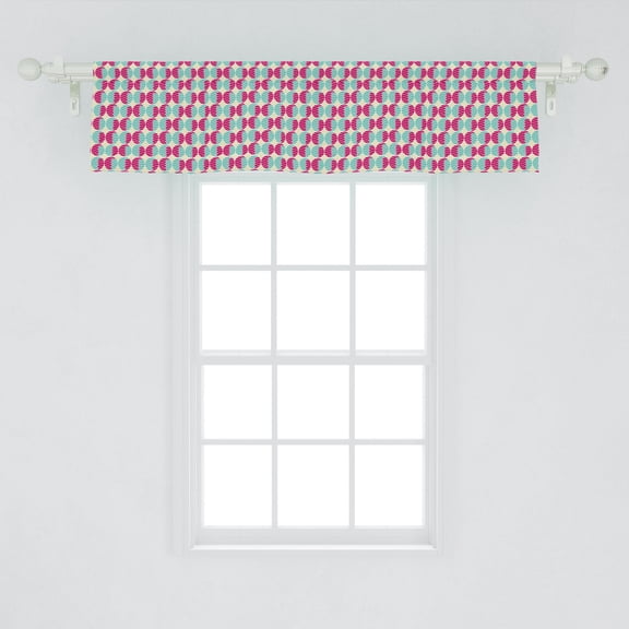 Ambesonne Geometric Window Valance, Retro Inspired Repetitive Pattern of Abstract Bicolour Rounds, Curtain Valance for Kitchen Bedroom Decor with Rod Pocket, 54" X 12", Seafoam Magenta
