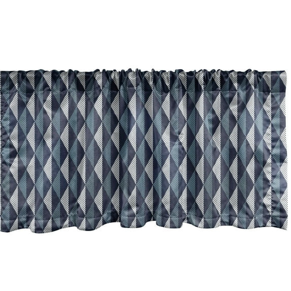 Ambesonne Geometric Window Valance, Rhombuses and Dots, 54" X 18", Bluegrey Dark Blue White