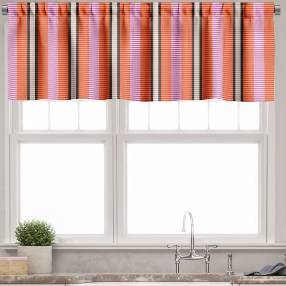 Ambesonne Geometric Window Valance, Rhythmic Stripes Pattern, 54" X 12", Pale Salmon Pink