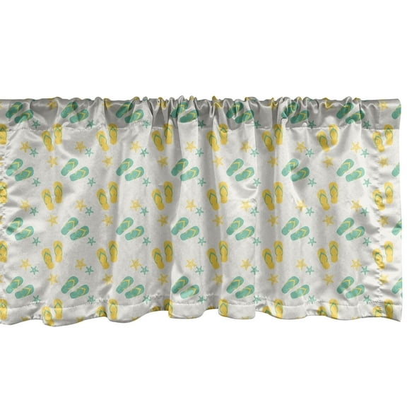 Ambesonne Geometric Window Valance, Sandals and Starfish, 42" x 18", Seafoam Yellow White