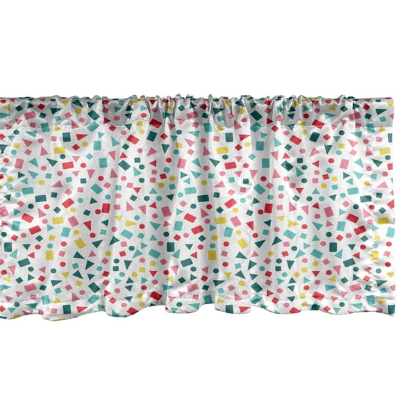 Ambesonne Geometric Window Valance, Scattered Colorful Shapes, 42" x 12", White Multicolor