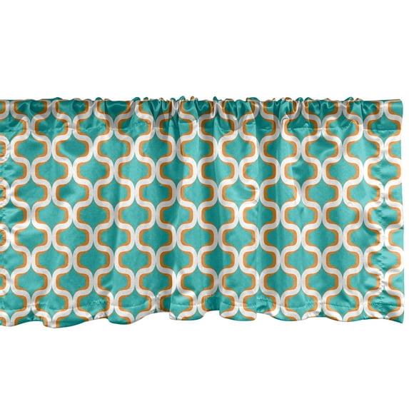 Ambesonne Geometric Window Valance, Seventies Retro Form, 54" X 18", Orange White Teal