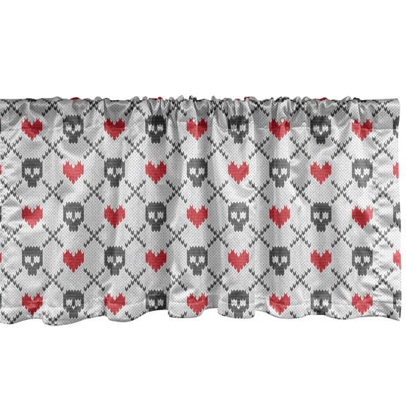 Ambesonne Geometric Window Valance, Skulls Red Hearts, 42" x 12", Grey Red Coconut