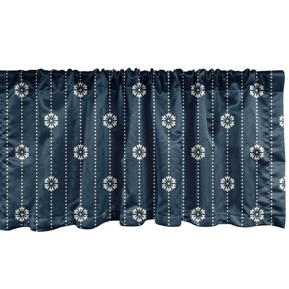 Ambesonne Geometric Window Valance, Spring Blossoming Floral, 54" X 12", Dark Blue Cream
