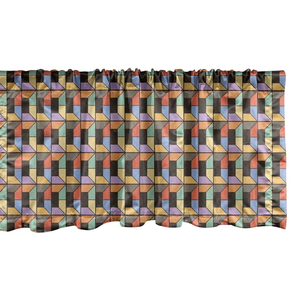 Ambesonne Geometric Window Valance, Squares and Trapezoids, 54" X 12", Multicolor