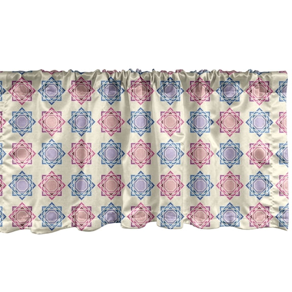 Ambesonne Geometric Window Valance, Squares on Plain Back Art, 54" X 18", Azure Blue Soft Pink