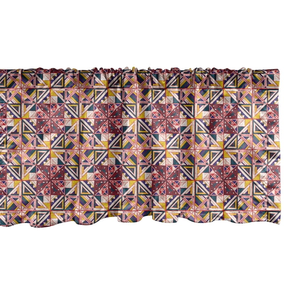 Ambesonne Geometric Window Valance, Tribal Ethno Pattern Art, 54" X 18", Scarlet Yellow Dark Teal
