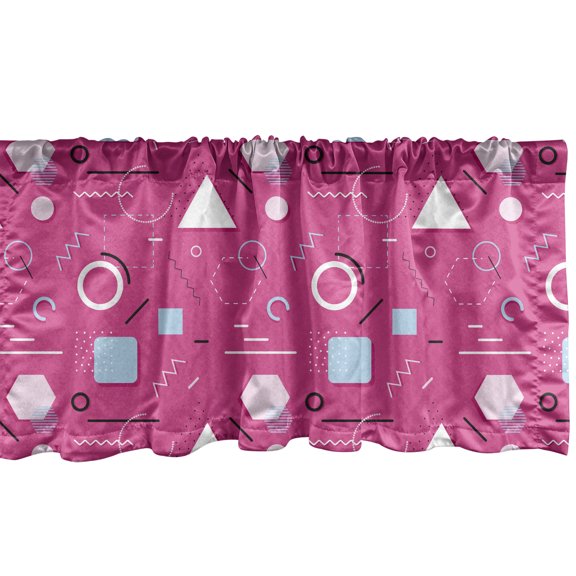 Ambesonne Geometric Window Valance, Vintage Memphis Style Triangles Hexagons and Squares Eighties Design, Curtain Valance for Kitchen Bedroom Decor with Rod Pocket, 54" X 12", Pink Pale Blue Black