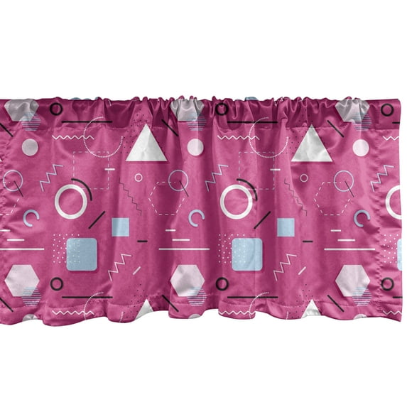 Ambesonne Geometric Window Valance, Vintage Memphis Style Triangles Hexagons and Squares Eighties Design, Curtain Valance for Kitchen Bedroom Decor with Rod Pocket, 54" X 18", Pink Pale Blue Black
