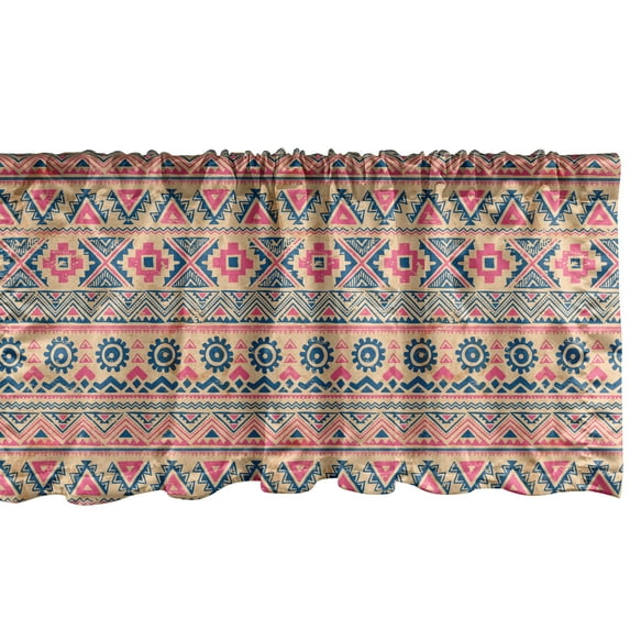 Ambesonne Geometric Window Valance, Vintage Style Ethnic Print of Triangles Circles Zigzags, Curtain Valance for Kitchen Bedroom Decor with Rod Pocket, 54" X 12", Pink Pastel Brown
