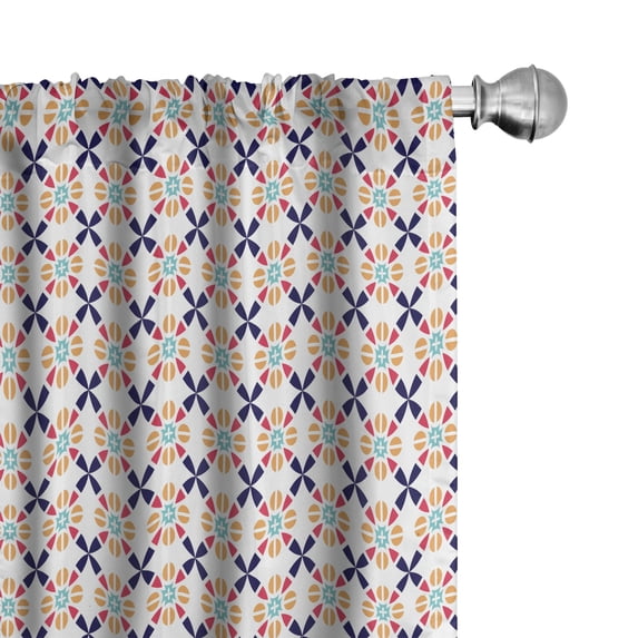 Ambesonne Geometrical Window Curtains, Vintage Mosaic Style, Each 28" W x 63" L, Indigo Dark Orange