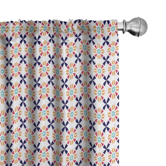 Ambesonne Geometrical Window Curtains, Vintage Mosaic Style, Each 28" W x 84" L, Indigo Dark Orange