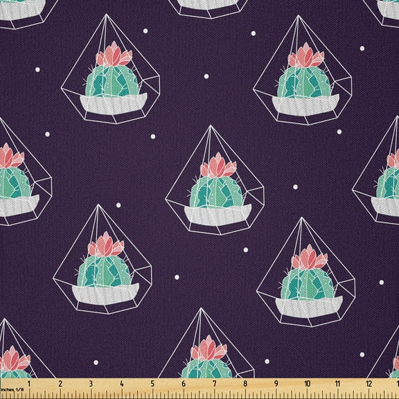 Ambesonne Geometrical Fabric by the Yard Microfiber, Diamond Shapes Cactus, 1 Yard, Dark Purple and Sea Green