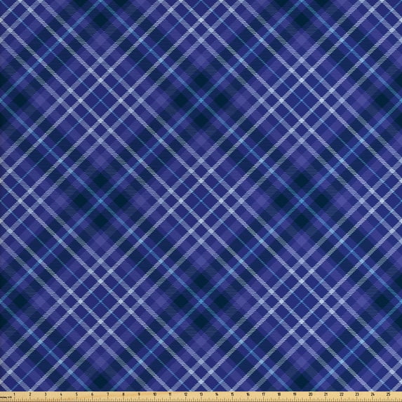 Ambesonne Geometrical Fabric by the Yard Upholstery, Blue Tones Plaid, 10 Yards, Indigo Violet Blue