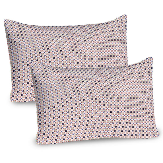 Ambesonne Geometrical Pillow Sham 2 Pack, Vintage Mosaic Style, 26"x20", Indigo Dark Orange