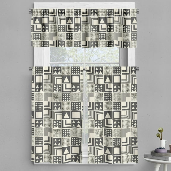Ambesonne Geometrical Valance & Curtain, Boho Art Deco Inspired, 55"x36", Grey Cream