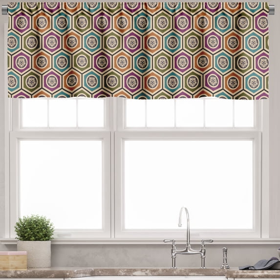 Ambesonne Geometrical Valance Pack of 2, Abstract Japanese Flora, 54"X12", Multicolor
