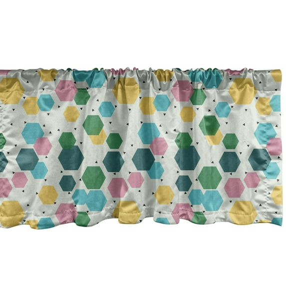 Ambesonne Geometrical Window Valance, Abstract Colorful Repeating Pattern with Hexagons and Tiny Triangles, Curtain Valance for Kitchen Bedroom Decor with Rod Pocket, 54" X 12", Pale Green Multicolor