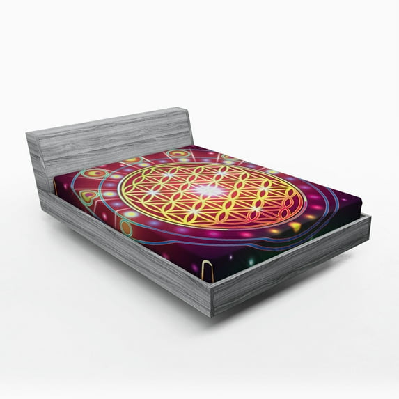 Ambesonne Geometry Fitted Sheet, Form Motif, Full Size, Multicolor