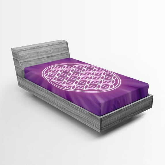 Ambesonne Geometry Fitted Sheet, Overlap Circles, Twin Size, Fuchsia and Purple
