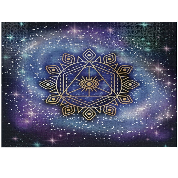 Ambesonne Geometry Jigsaw Puzzle, Cosmic Mandala Form, Heirloom-Quality Fun Activity for Family Durable Cardboard, 1000 pcs, Multicolor