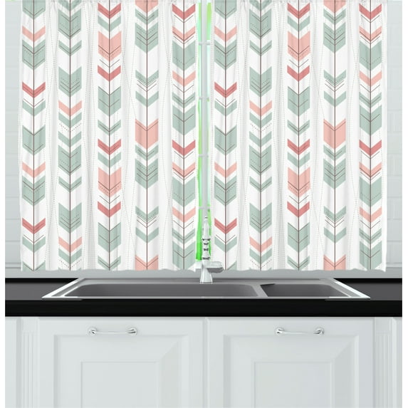 Ambesonne Geometry Kitchen Curtains, Abstract Chevron Arrow, 55"x45", Pale Blue and Pink