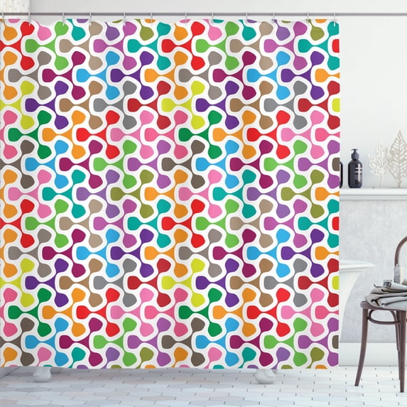Ambesonne Geometry Shower Curtain, Colorful Curve Pattern, 69"Wx84"L, Multicolor