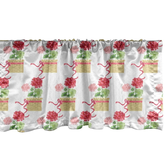 Ambesonne Geraniums Window Valance, Colored Flowers in Basket, 54" X 12", White and Multicolor