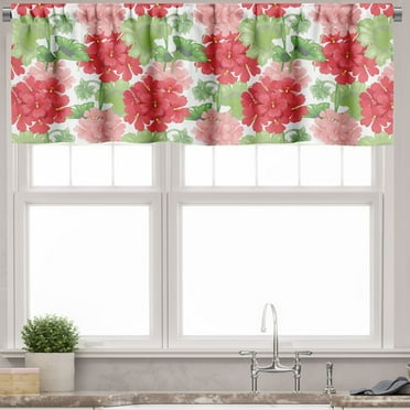Ambesonne Geraniums Window Valance, Flowers on Plain Back, 54" X 18", White and Multicolor