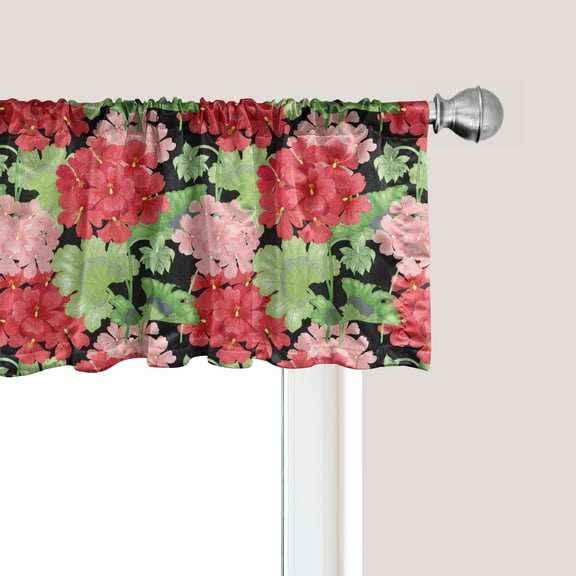 Ambesonne Geraniums Window Valance, Victorian Flowers Leaves, 54" X 18", Black and Multicolor