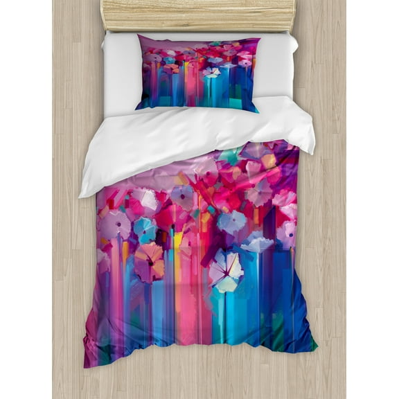 Ambesonne Gerber Daisy Duvet Cover Sets, Vibrant Flower, 2-Twin, Fuchsia and Multicolor