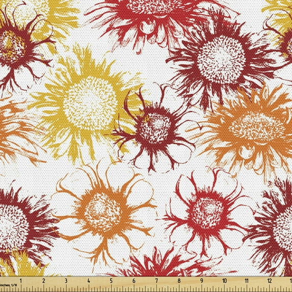 Ambesonne Gerber Daisy Fabric by the Yard Upholstery, Vintage Floral Art, 1 Yard, Multicolor