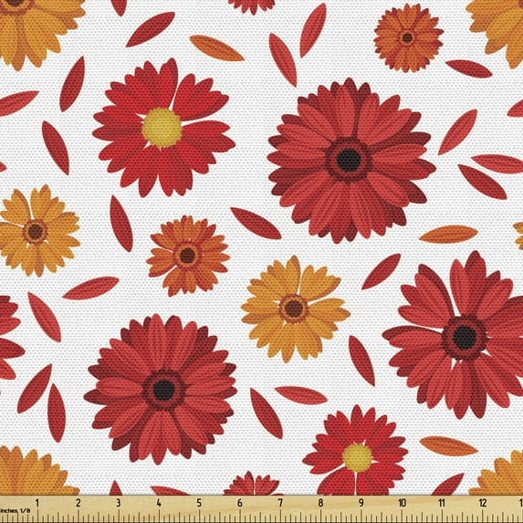 Ambesonne Gerber Daisy Fabric by the Yard Upholstery, Warm Colored Petals, 1 Yard, Vermilion Orange