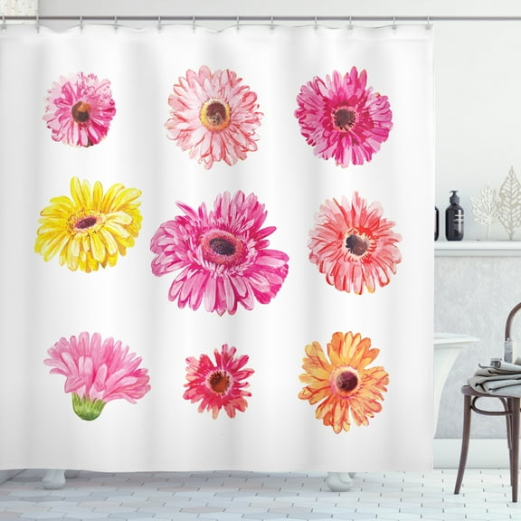 Ambesonne Gerber Daisy Shower Curtain, Pink Yellow Flowers, 69"Wx70"L, Multicolor