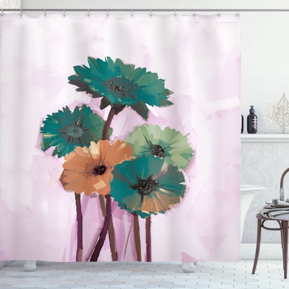 Ambesonne Gerber Daisy Shower Curtain, Spring Print Flowers, 69"Wx84"L, Jade Green