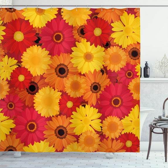 Ambesonne Gerber Daisy Shower Curtain, Warm Tones Flowers, 69"Wx84"L, Multicolor