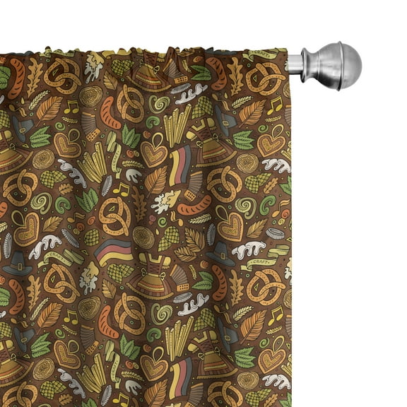 Ambesonne German Curtains, Hops and Pretzels Hand Drawn, Pair of 28"x95", Multicolor