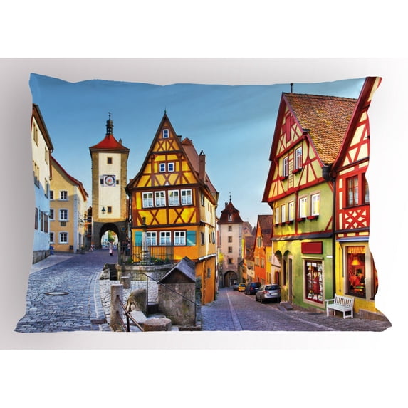 Ambesonne German Pillow Sham, Colorful Street Houses, 26" X 20", Multicolor