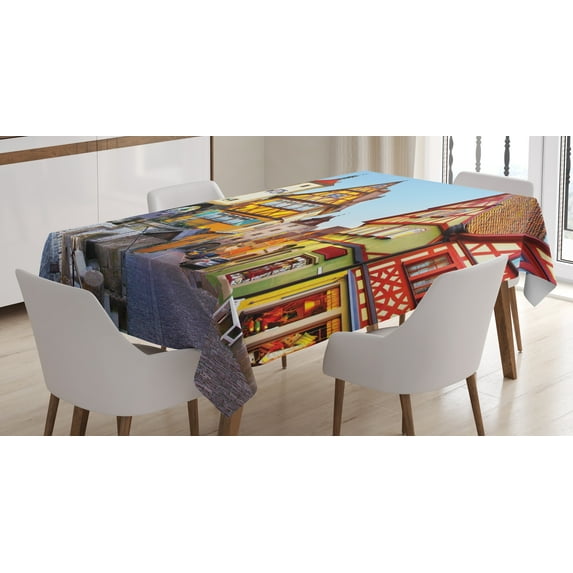 Ambesonne German Tablecloth Rectangular Table Cover, Colorful Street Houses, 52"x70", Multicolor