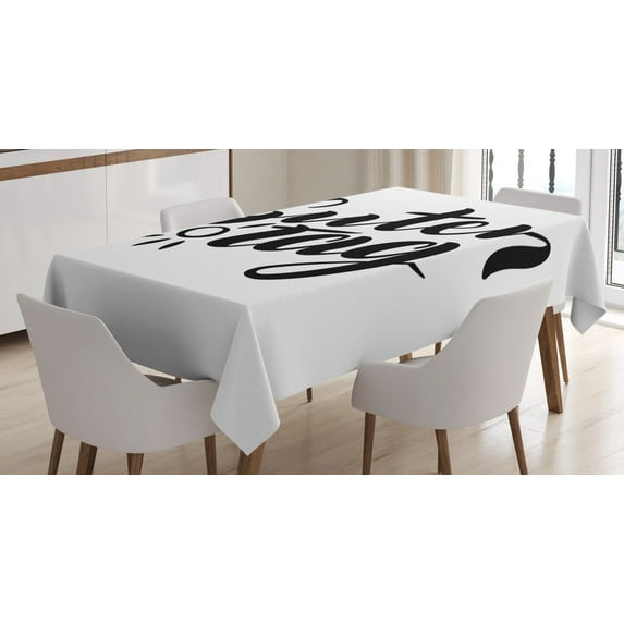 Ambesonne German Tablecloth Rectangular Table Cover, Hand Lettering Guten Tag, 52"x70", Black and White