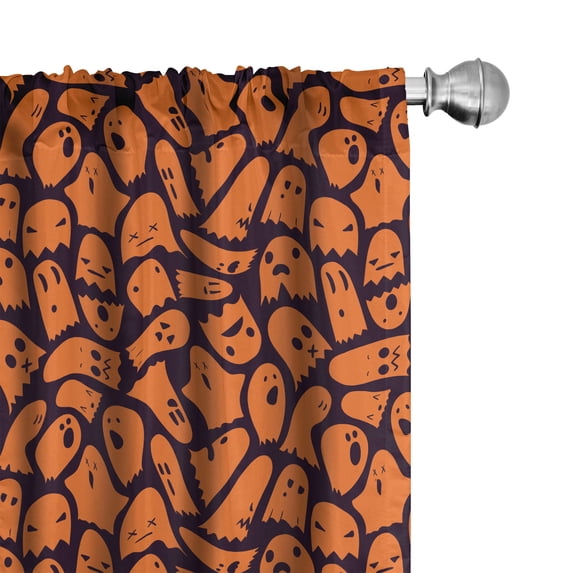 Ambesonne Ghost Window Curtains, Hand-drawn Ghosts Pattern, Each 28" W x 63" L, Dark Purple and Orange