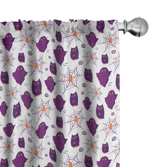 Ambesonne Ghost Window Curtains, Owl Spooky Season Cartoon, Each 28" W x 95" L, Orange Purple and White
