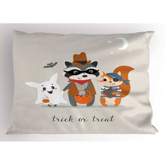 Ambesonne Ghost Pillow Sham, Trick Treat Happy Halloween, 26" X 20", Multicolor