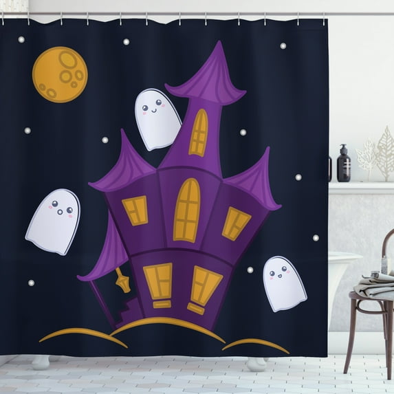Ambesonne Ghost Shower Curtain, Dark Night and Haunted House, 69"Wx75"L, Multicolor