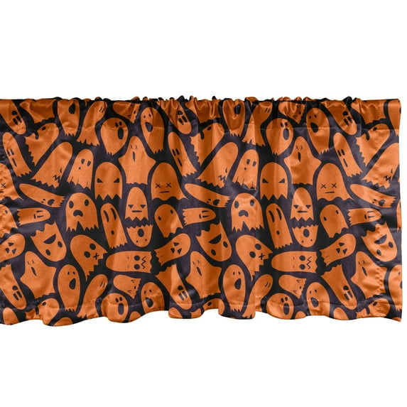 Ambesonne Ghost Window Valance, Hand-drawn Ghosts Pattern with Funny Expressions Holiday Horror, Curtain Valance for Kitchen Bedroom Decor with Rod Pocket, 54" X 12", Dark Purple and Orange