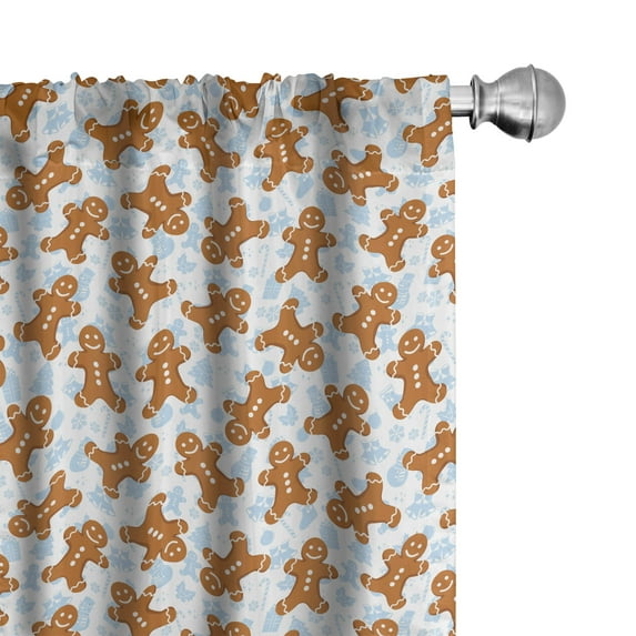 Ambesonne Gingerbread Man Window Curtains, Tile, Each 28" W x 63" L, Pale Caramel Pale Blue